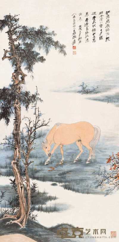 张大千 丙戌（1946年）作 唐马图 立轴 106×53cm